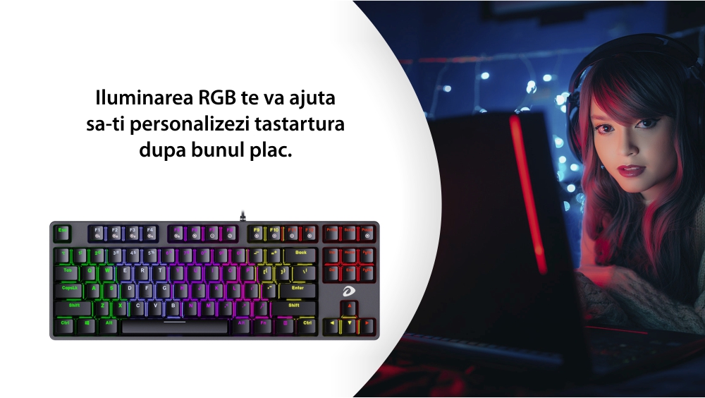 Tastatura Gaming Dareu EK880, Iluminare RGB, Conexiune USB, Lungime cablu 1.8 m