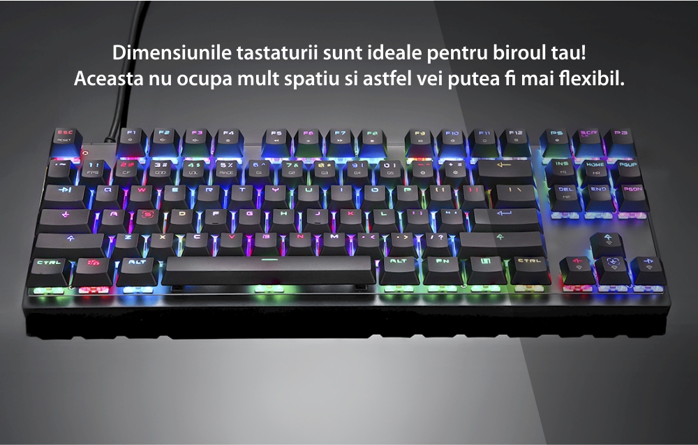 Tastatura Gaming Motospeed K82, Switch Blue, Conexiune USB, Iluminare RGB, Timp de raspuns 0.1 ms