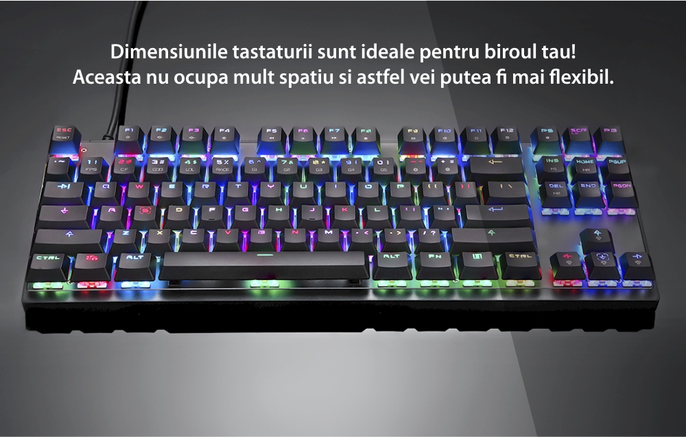 Tastatura Gaming Motospeed K82, Switch Red, Conexiune USB, Iluminare RGB, Timp de raspuns 0.1 ms