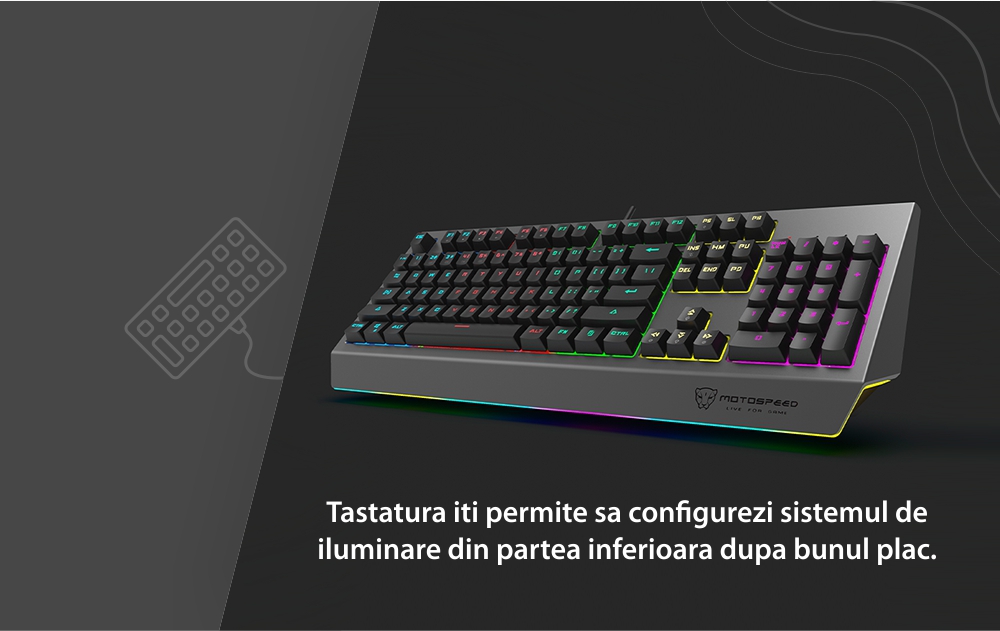 Tastatura Gaming Motospeed CK99, Iluminare RGB, Conexiune USB, Lungime cablu 1.6 m, Ergonomic
