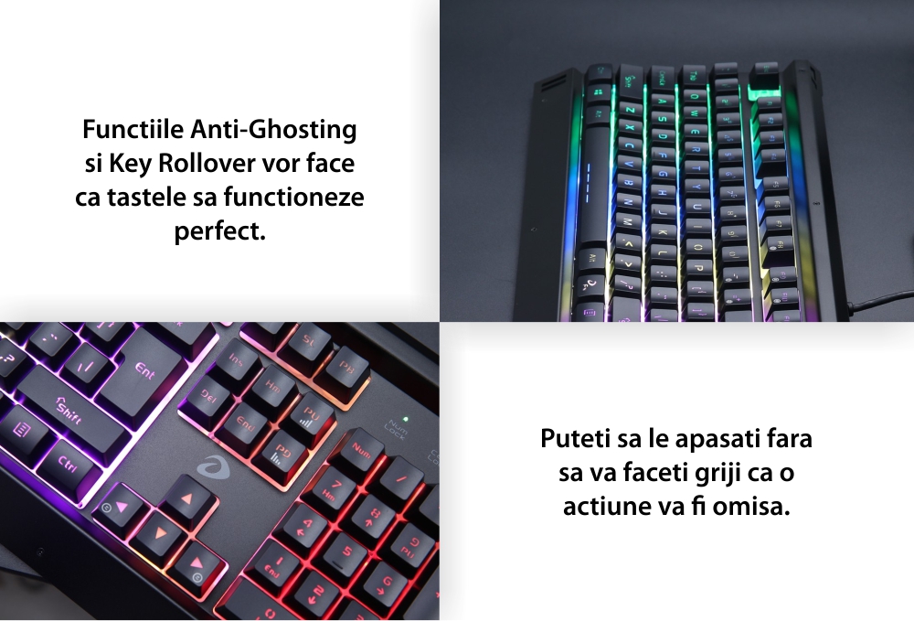 Tastatura Gaming Dareu LK145, Lungime cablu 1.8 m, Iluminare RGB, Conexiune USB