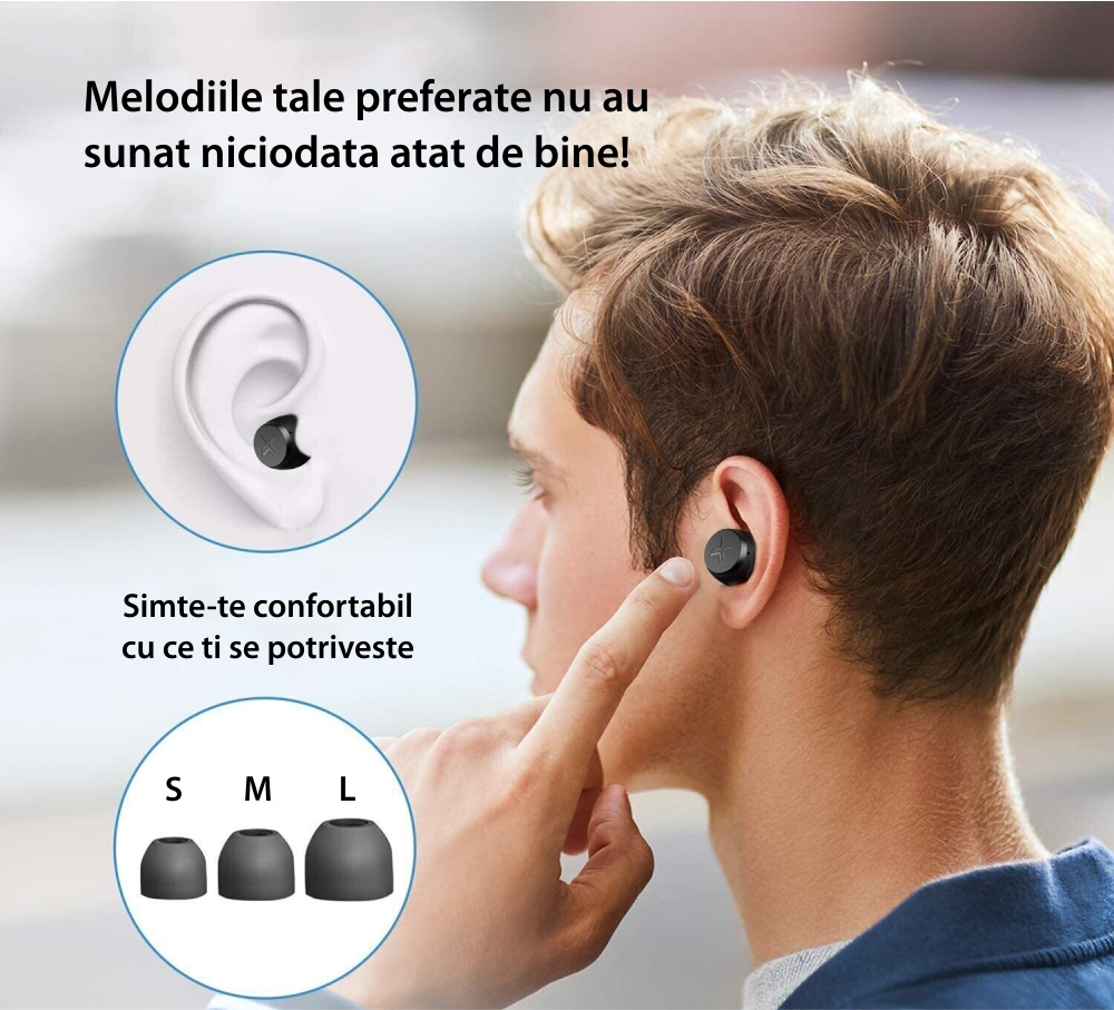 Casti in-Ear TWS Edifier X3, Negru, Sensibilitate 95 dB, Bluetooth 5.0, Charging box 400 mAh, Incarcare microUSB