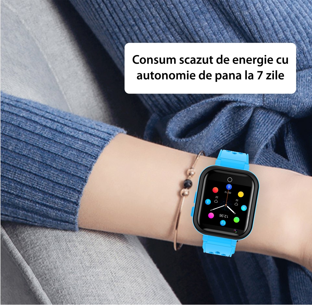 Ceas Smartwatch Pentru Copii YQT-T16-1, Cartela SIM, Functii de monitorizare, Camera, Apelare video, SOS, Perimetru siguranta, Comunicare bidirectionala, Contacte, Albastru