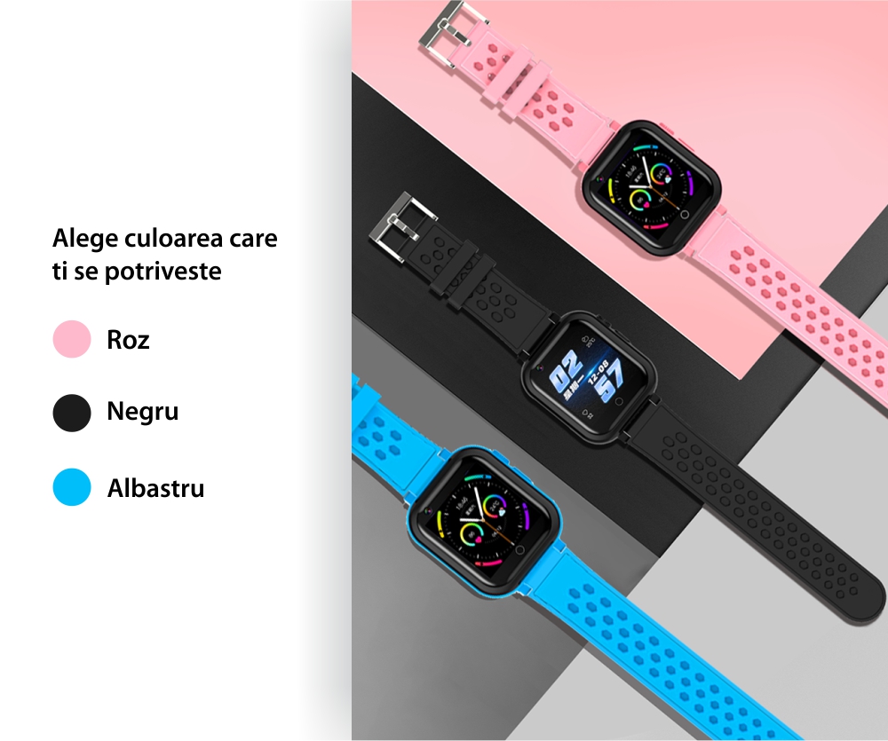 Ceas Smartwatch Pentru Copii YQT-T16, Cartela SIM, Roz cu Functii de monitorizare, Camera, Apelare video, SOS, Perimetru siguranta, Comunicare bidirectionala, Contacte, Lanterna