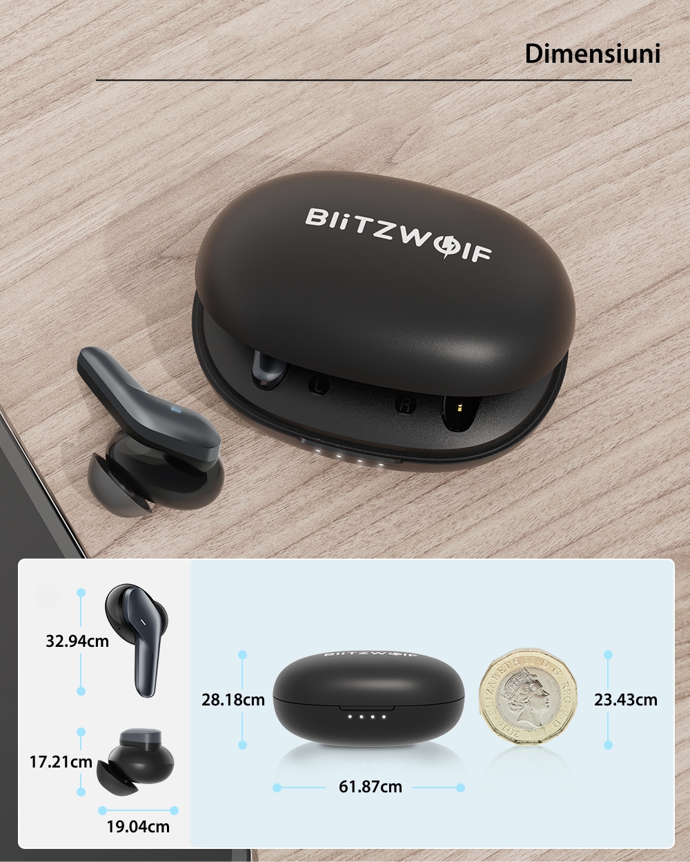 Casti in-Ear Blitzwolf BW-FYE5S, Negru, Bluetooth 5.0, Distanta transmisie 10 m, Compatibilitate universala