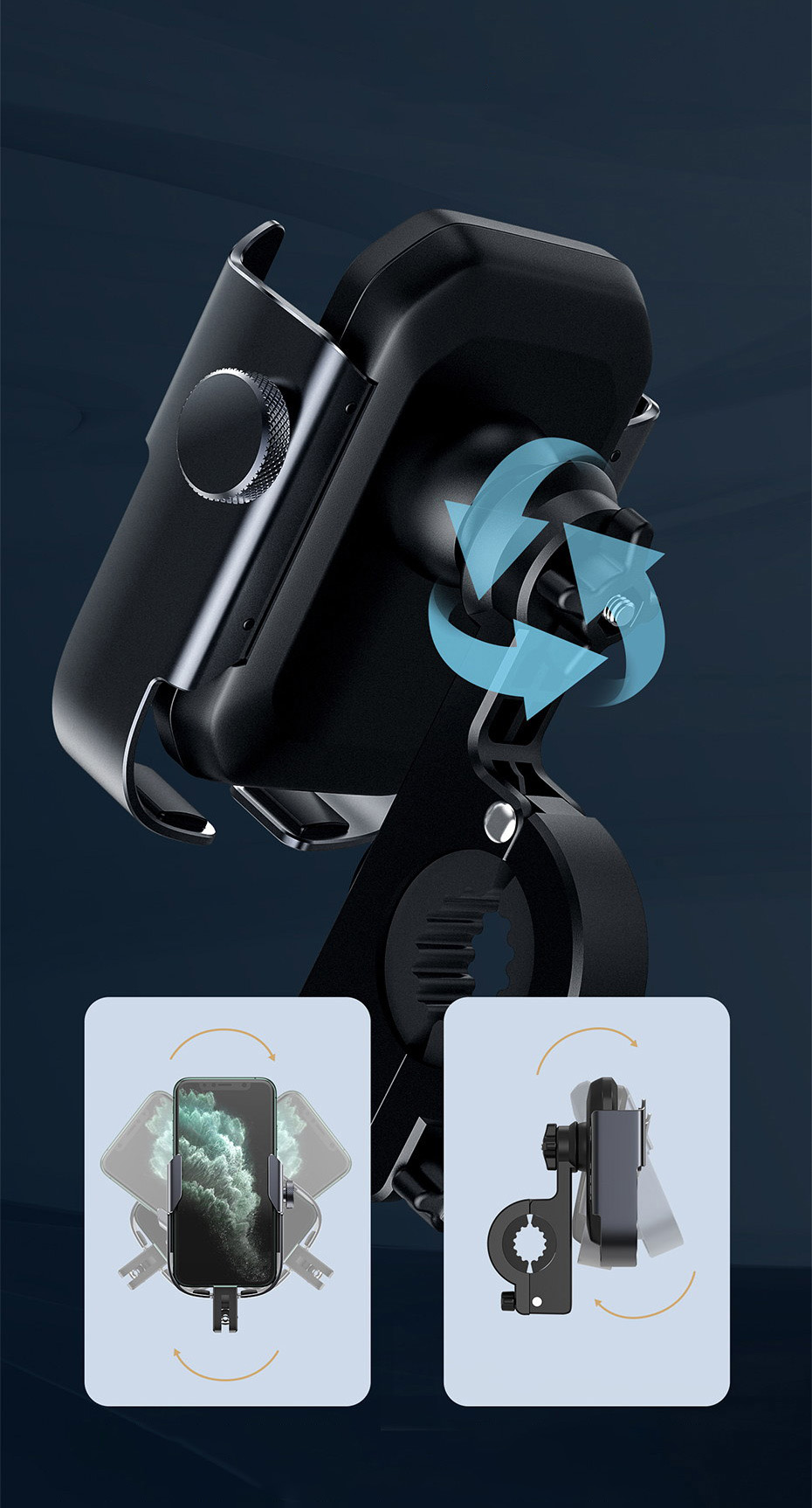 Suport telefon pentru bicicleta / motocicleta Baseus SUKJA-0S, Gri, Aluminiu