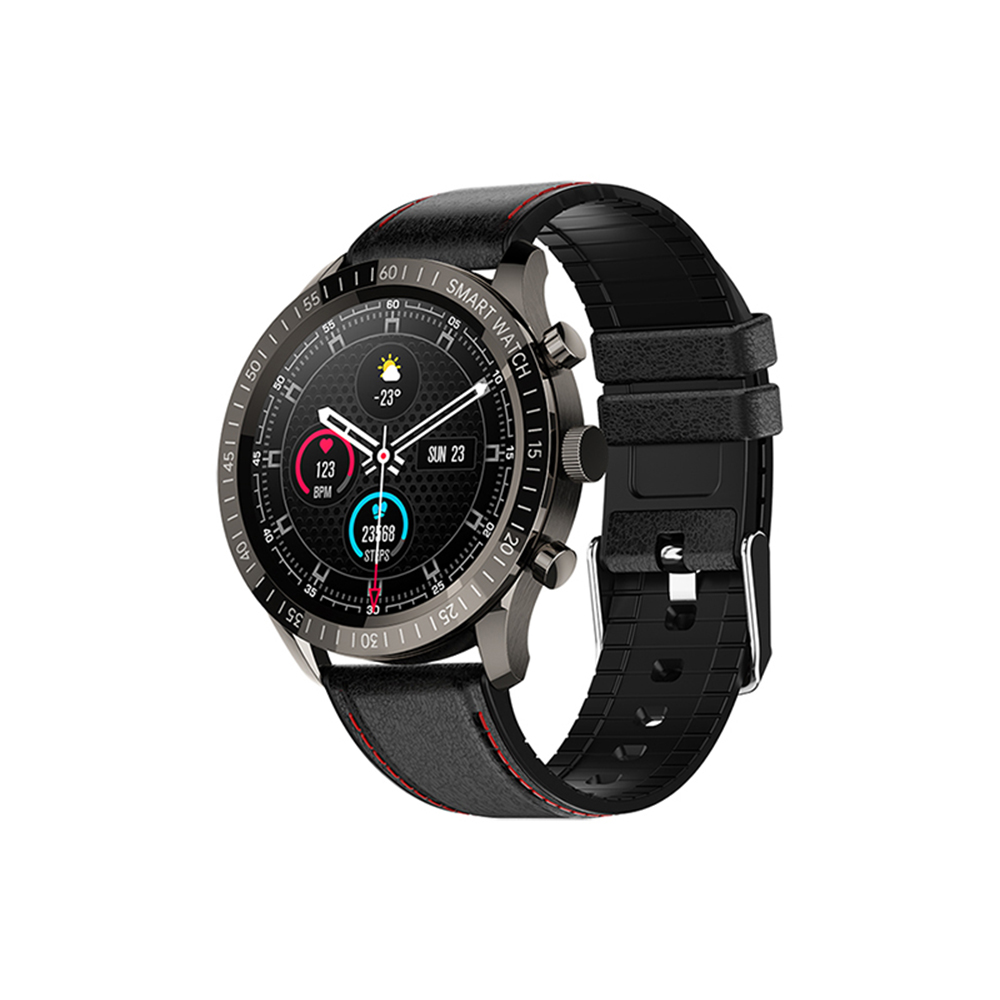 Ceas Smartwatch Twinkler TKY-QY05 Negru, Curea piele cu Moduri sportive, Monitorizare tensiune arteriala, Memento sedentar, Calitate somn, Calorii arse, Pasi