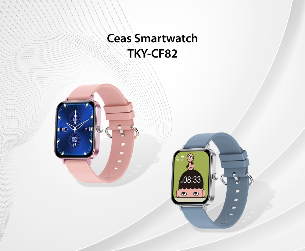 Ceas Smartwatch Twinkler TKY-CF82, Albastru cu Monitorizare ritm cardiac, Tensiune arteriala, Calorii, Cronometru, Istoric exercitii, Notificari, Vreme