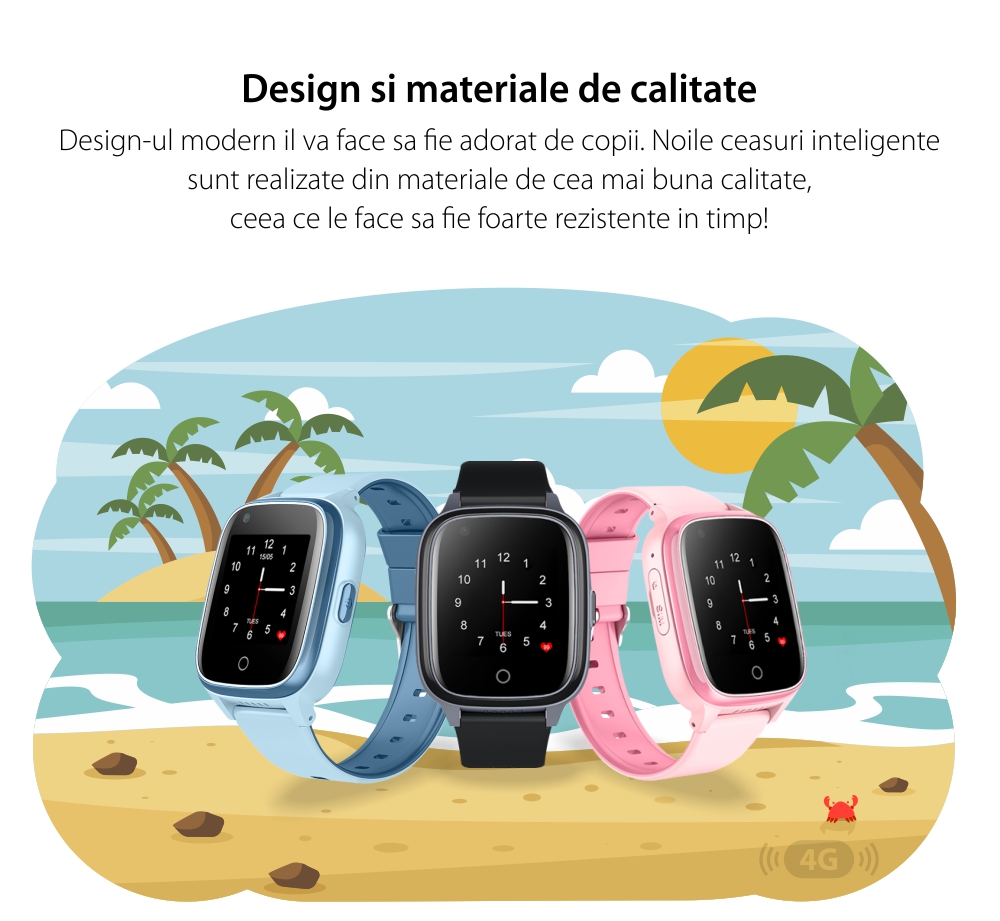 Ceas Smartwatch Pentru Copii Wonlex KT17, Negru cu Functie de Localizare GPS, Comunicare bidirectionala, Pedometru, Alarma, Camera, Mesagerie, Apel Video, Buton SOS