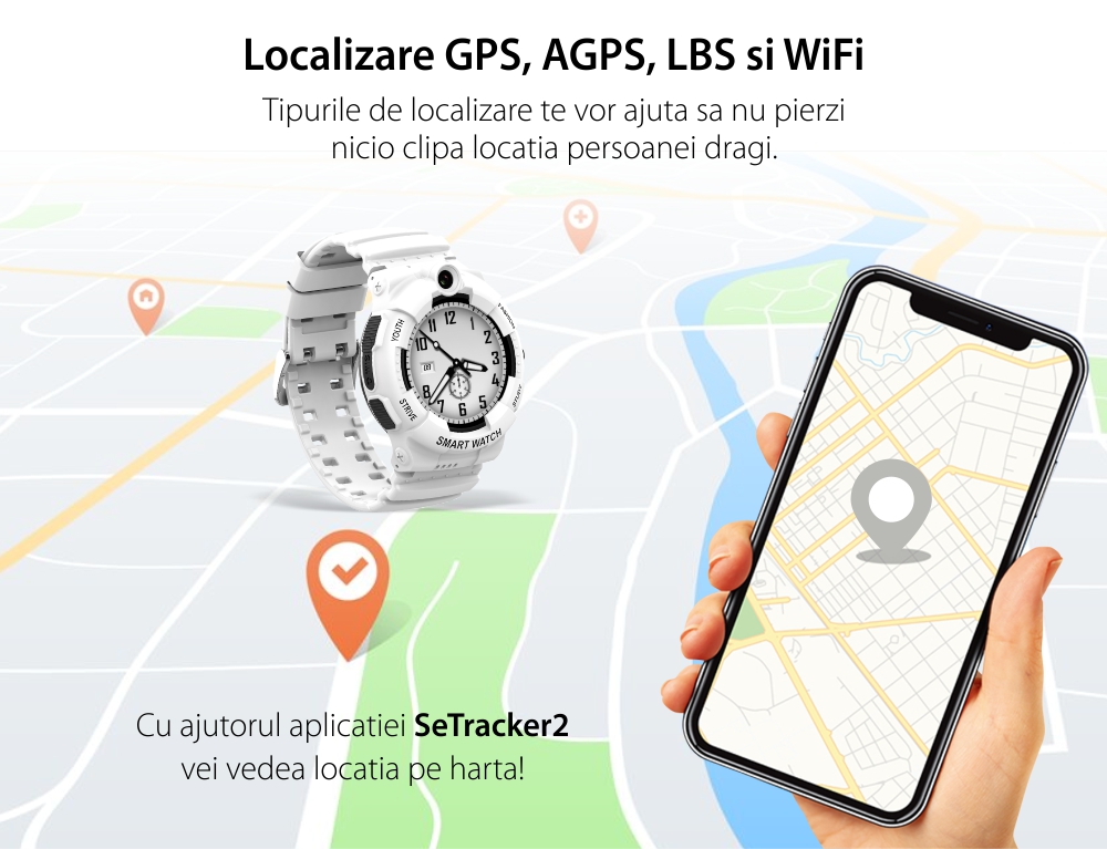 Ceas Smartwatch Pentru Copii, Wonlex KT25, Alb, Nano SIM 4G, Apel video, Buton SOS, Alarma, Istoric apeluri, Galerie foto