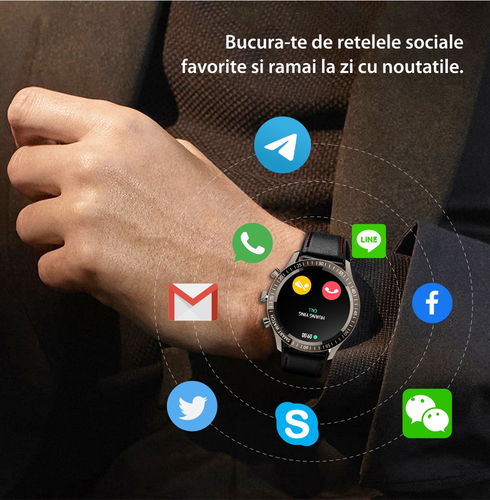 Ceas Smartwatch Twinkler TKY-QY05 Negru, Curea silicon cu Moduri sportive, Monitorizare tensiune arteriala, Memento sedentar, Calitate somn, Calorii arse, Pasi