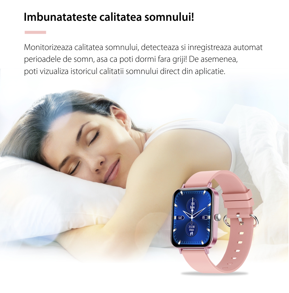 Ceas Smartwatch Twinkler TKY-CF82, Negru cu Monitorizare ritm cardiac, Tensiune arteriala, Calorii, Cronometru, Istoric exercitii, Notificari, Vreme