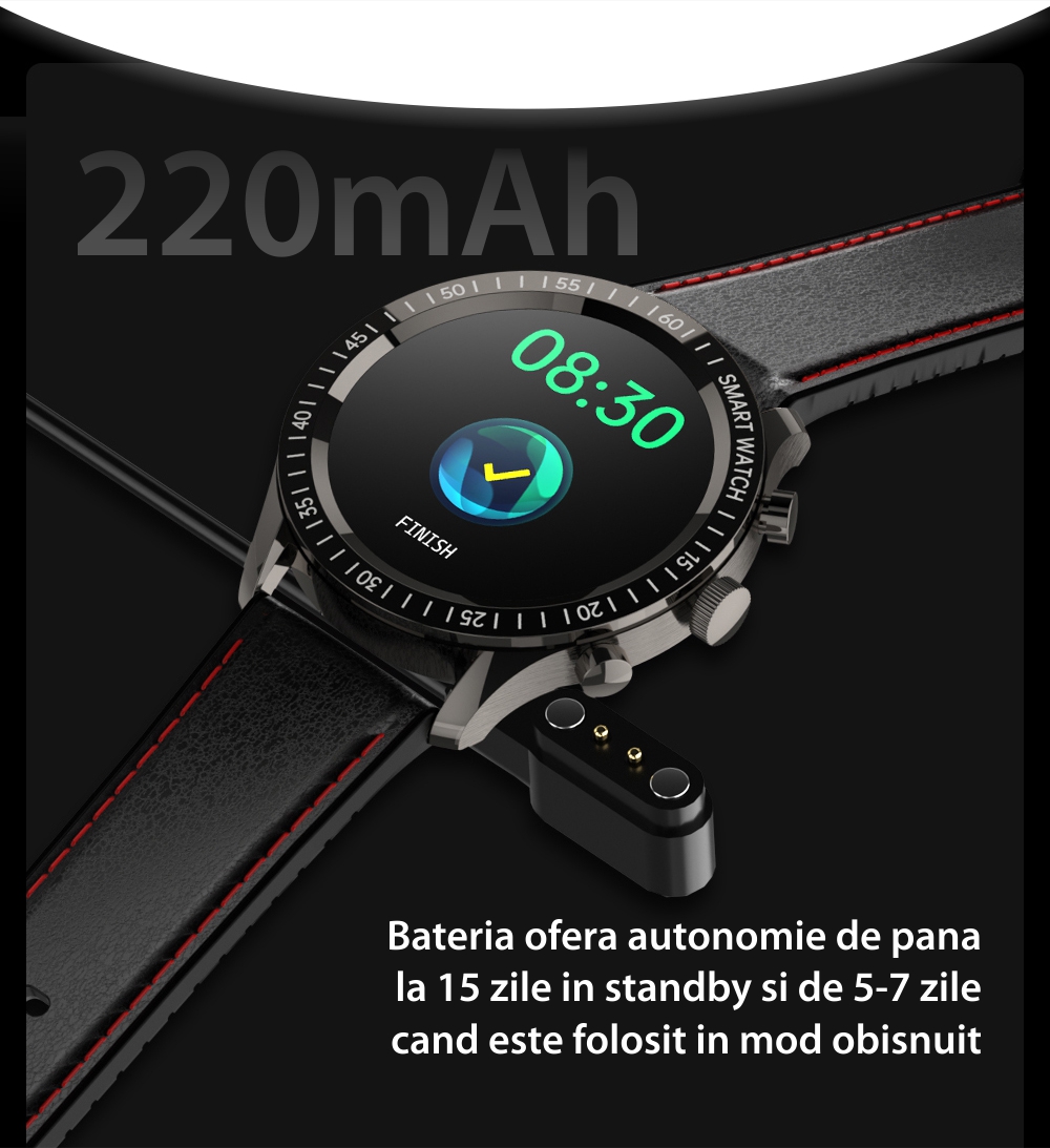 Ceas Smartwatch Twinkler TKY-QY05 Negru / Argintiu, Curea silicon cu Moduri sportive, Monitorizare tensiune arteriala, Memento sedentar, Calitate somn, Calorii arse, Pasi