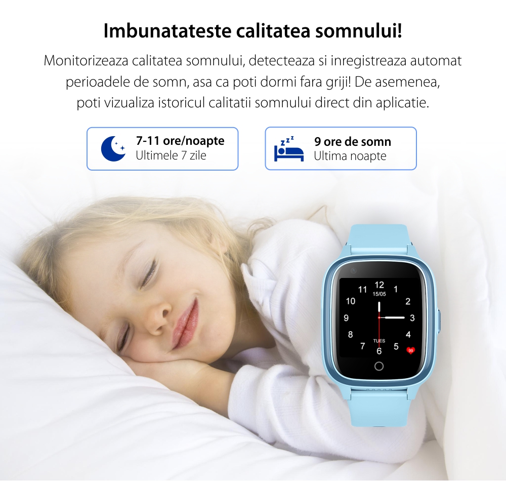 Ceas Smartwatch Pentru Copii Wonlex KT17, Albastru cu Functie de Localizare GPS, Comunicare bidirectionala, Pedometru, Alarma, Camera, Mesagerie, Apel Video, Buton SOS