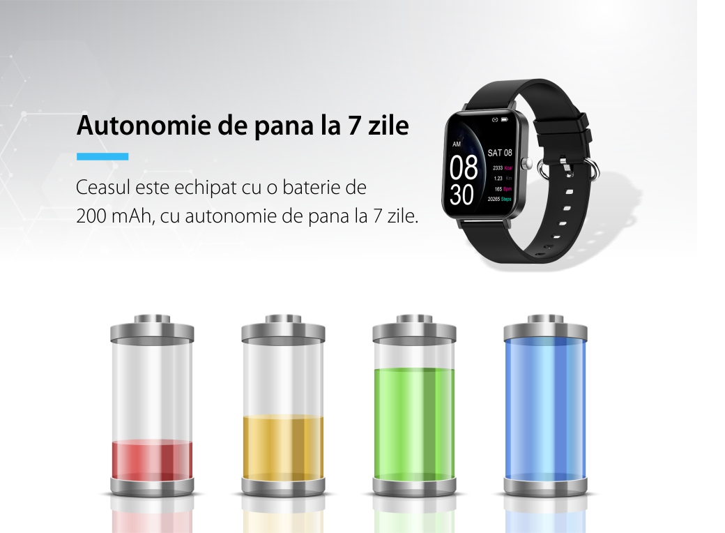 Ceas Smartwatch Twinkler TKY-CF82, Gri cu Monitorizare ritm cardiac, Tensiune arteriala, Calorii, Cronometru, Istoric exercitii, Notificari, Vreme