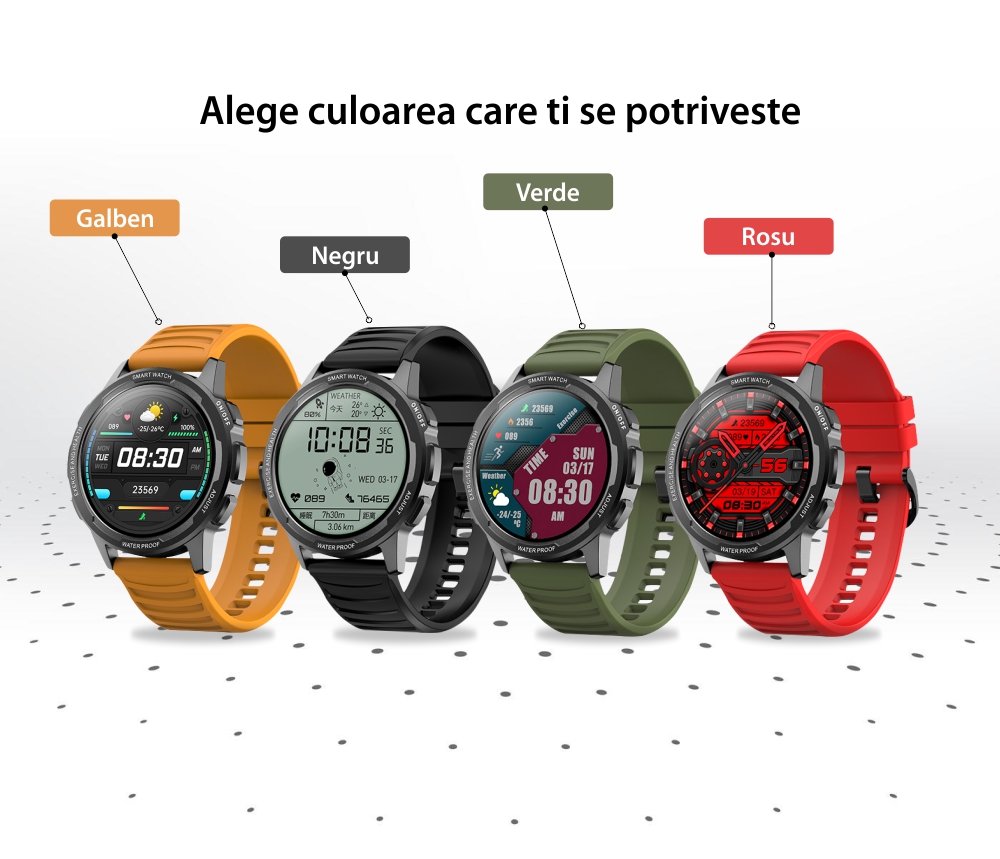 Ceas Smartwatch Twinkler TKY-XL15, Galben cu Moduri sportive, Functii monitorizare sanatate, Ritm cardiac, Tensiune arteriala, Somn, Pasi, Alarma, Memento sedentar