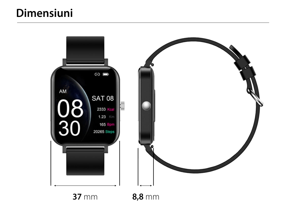 Ceas Smartwatch Twinkler TKY-CF82, Roz cu Monitorizare ritm cardiac, Tensiune arteriala, Calorii, Cronometru, Istoric exercitii, Notificari, Vreme