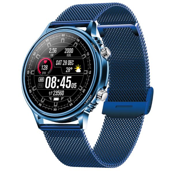 Ceas Smartwatch XK Fitness CF81 cu Functii monitorizare sanatate, Pedometru, Moduri sport, Cronometru, Calorii, Alarma, Bratara metalica, Albastru