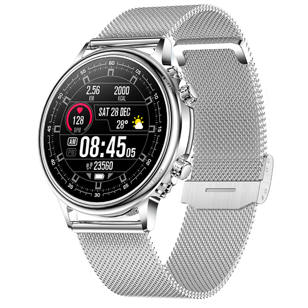 Ceas Smartwatch XK Fitness CF81 cu Functii monitorizare sanatate, Pedometru, Moduri sport, Cronometru, Calorii, Alarma, Bratara metalica, Argintiu Adulti imagine noua