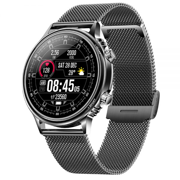 Ceas Smartwatch XK Fitness CF81 cu Functii monitorizare sanatate, Pedometru, Moduri sport, Cronometru, Calorii, Alarma, Bratara metalica, Negru