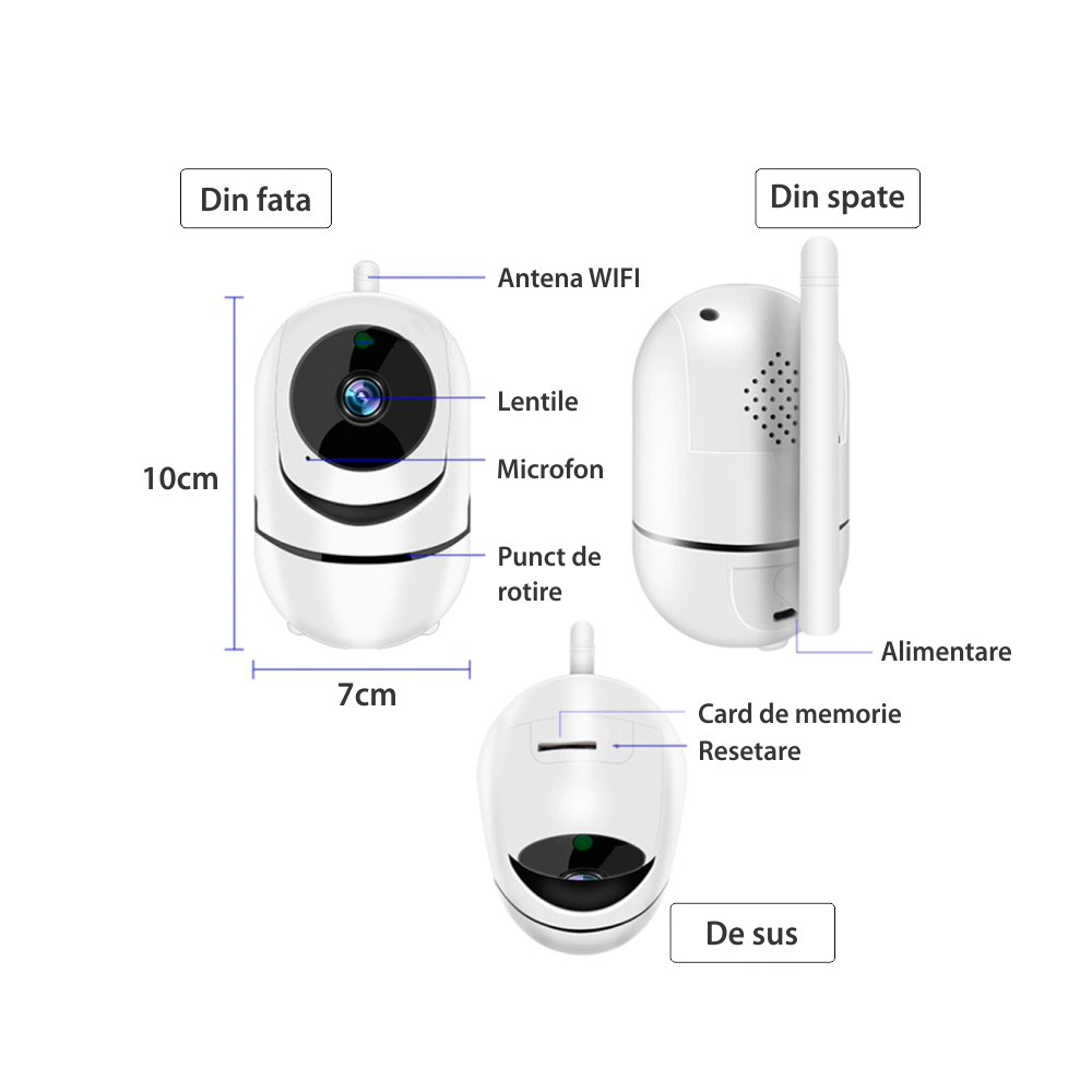 Video Baby Monitor B180, Comunicare bidirectionala, Microfon, Vedere nocturna IR, Rotire camera, Slot card SD