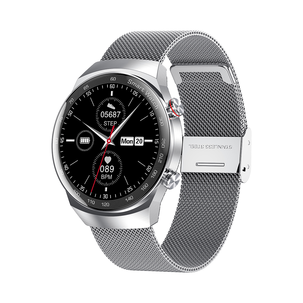 Ceas Smartwatch XK Fitness AK26 cu Functii monitorizare sanatate, Memento sedentar, Senzor puls, Pedometru, Notificari, Contacte, Bratara metal, Argintiu Adulti imagine Black Friday 2021
