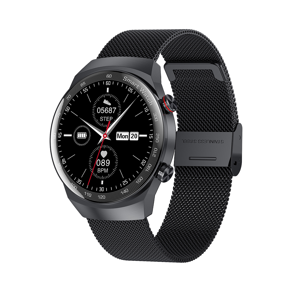 Ceas Smartwatch XK Fitness AK26 cu Functii monitorizare sanatate, Memento sedentar, Senzor puls, Pedometru, Notificari, Contacte, Bratara metal, Negru XK Fitness imagine 2022 crono24.ro