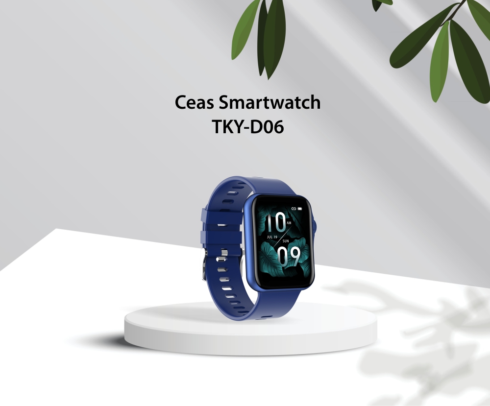 Ceas Smartwatch Twinkler TKY-D06, Albastru cu Moduri sportive, Functii sanatate, Monitorizare somn, Memento sedentar, Alarma, Istoric apeluri