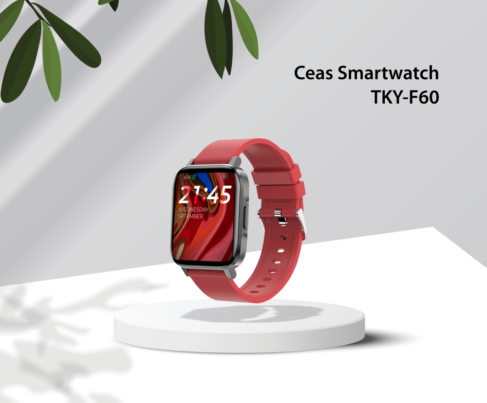 Ceas Smartwatch Twinkler TKY-F60, Rosu cu Monitorizare ritm cardiac, Tensiune arteriala, Calitate somn, Distanta parcursa, Calorii, Pasi