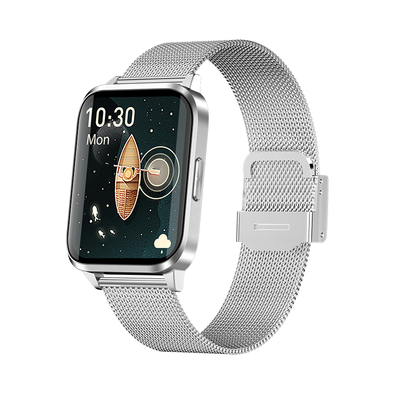 Ceas smartwatch xk fitness jm01 cu functie masurare temperatura corporala, monitorizare sanatate, pedometru, distanta, calorii, bratara metalica, argintiu
