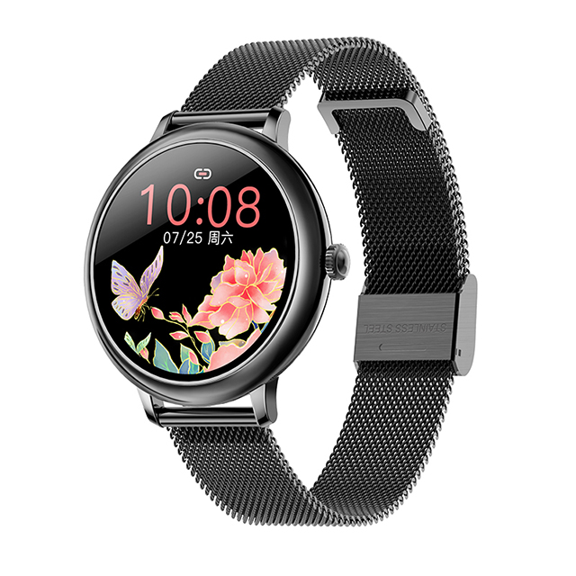 Ceas Smartwatch XK Fitness CF80 cu Monitorizare oxigen, Tensiune arteriala, Puls, Somn, Calorii, Pedometru, Mod exercitii, Alarma, Bratara metalica, Negru