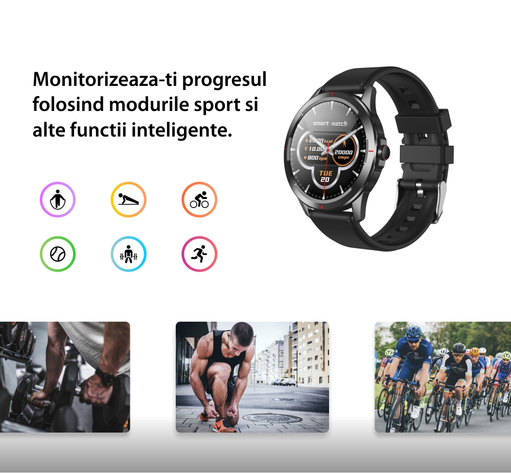 Ceas Smartwatch Twinkler TKY-Q29, Maro cu Functii sanatate, Moduri fitness, Pedometru, SMS / Apel Reminder, Memento sedentar, Alarma