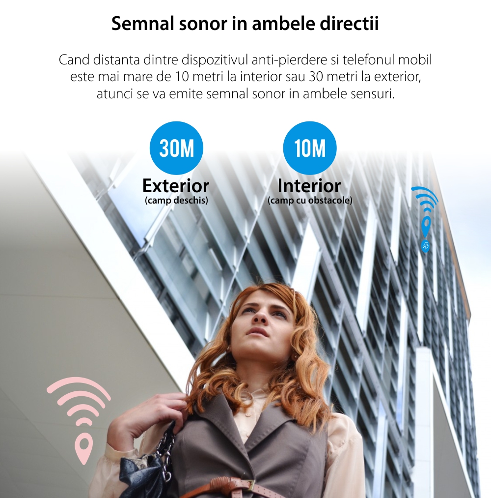 Dispozitiv inteligent anti-pierdere Baseus T2, Alb, Bluetooth, Monitorizare aplicatie, Alarma