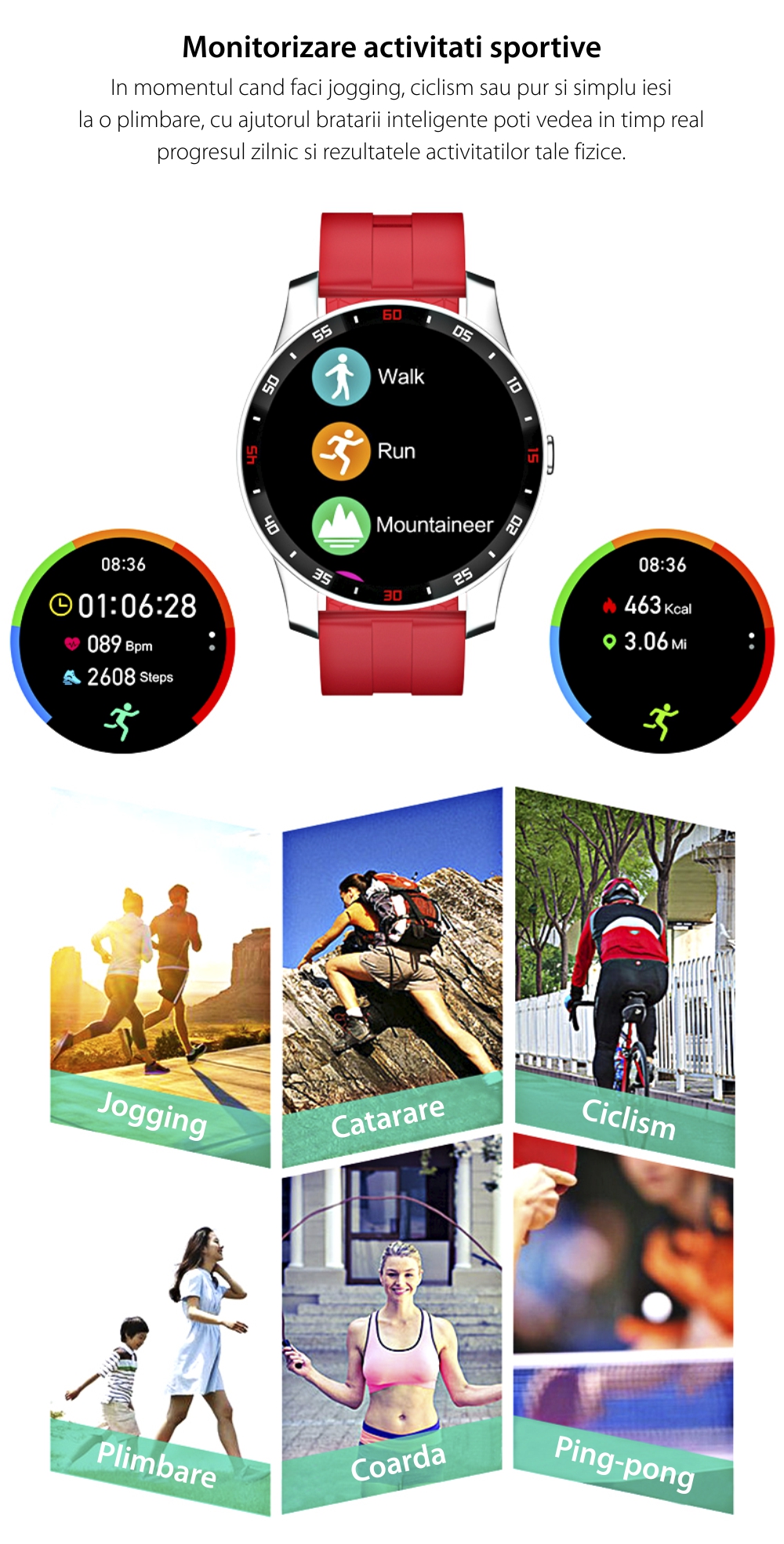 Ceas Smartwatch XK Fitness F12S Pro cu Monitorizare Automata Puls, Tensiune, Oxigen, Somn, Memento sedentar, Moduri sportive, Calorii, Rosu