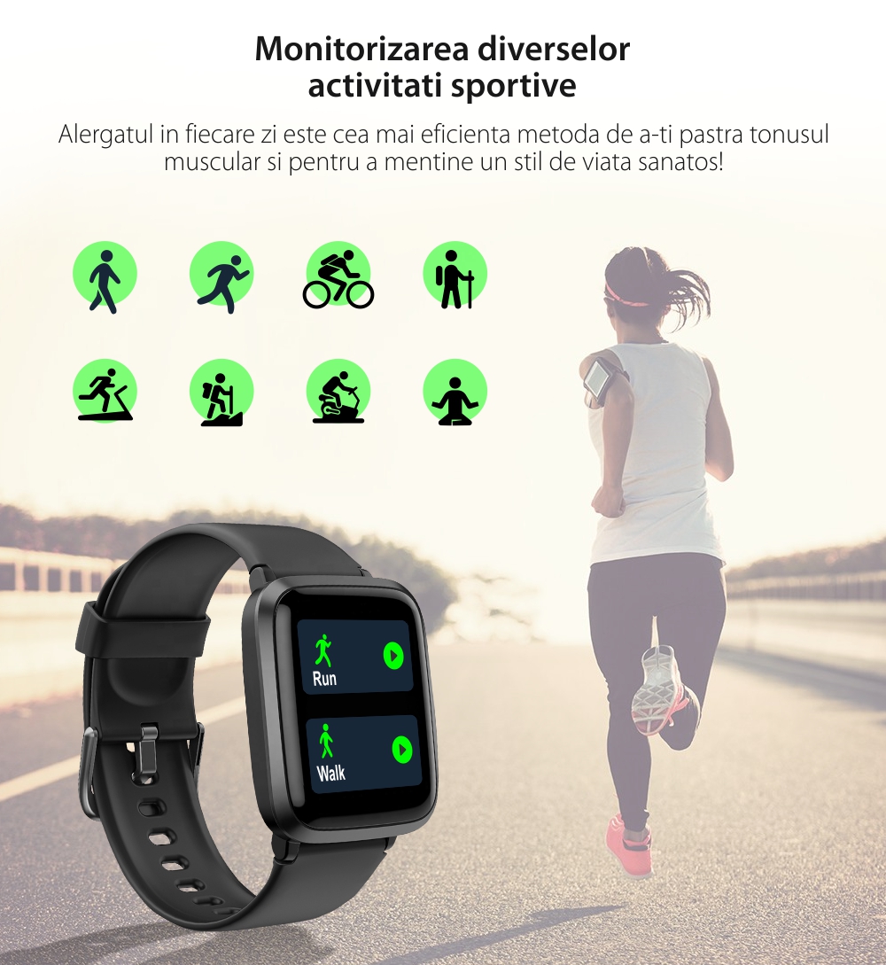 Ceas Smartwatch XK Fitness ID205U cu Functii monitorizare sanatate, Pedometru, Moduri sportive, Memento sedentar, Calorii, Albastru