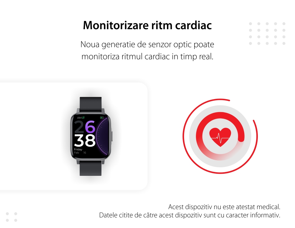Ceas Smartwatch Twinkler TKY-F60, Gri cu Monitorizare ritm cardiac, Tensiune arteriala, Calitate somn, Distanta parcursa, Calorii, Pasi