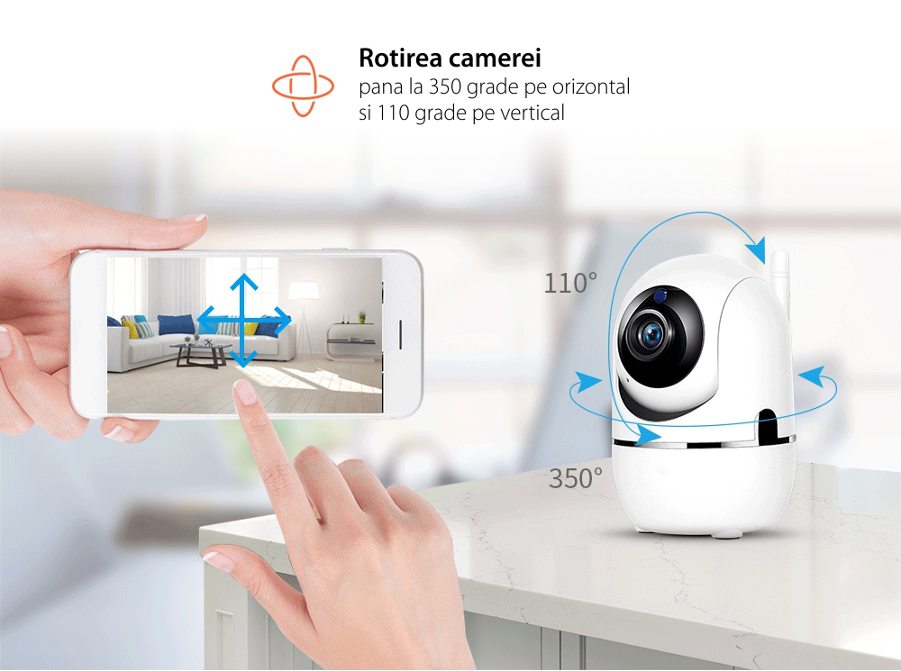 Video Baby Monitor B180, Comunicare bidirectionala, Microfon, Vedere nocturna IR, Rotire camera, Slot card SD