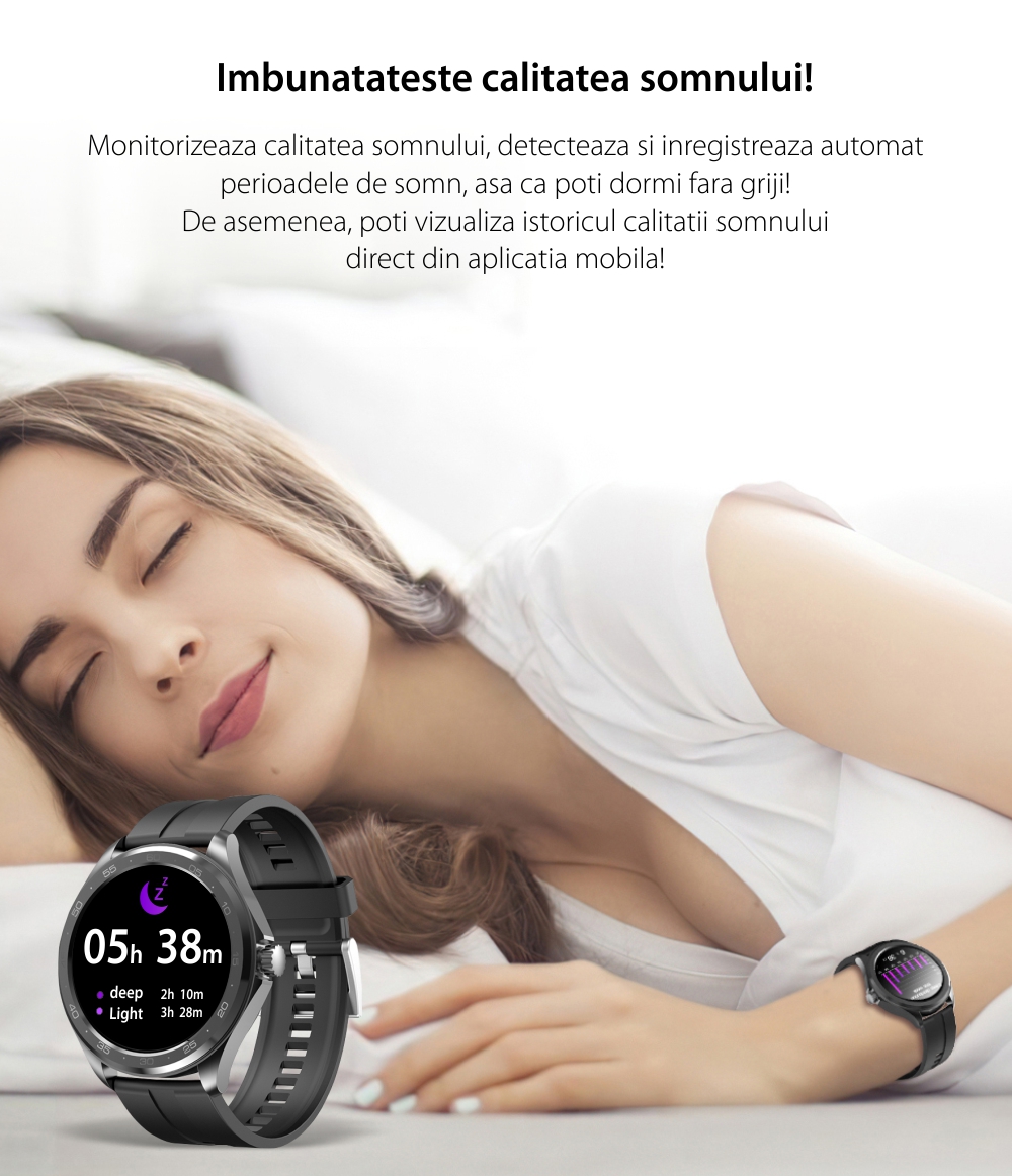 Ceas Smartwatch XK Fitness F10 cu Monitorizare tensiune arteriala, Oxigen, Puls, Somn, Moduri sportive, Pedometru, Memento, Calorii, Notificari, Negru