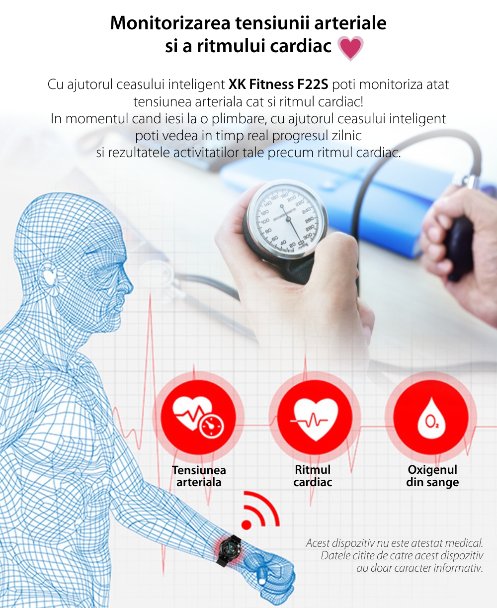 Ceas Smartwatch XK Fitness F22S cu Moduri exercitii, Monitorizare sanatate, Calorii, Pasi, Distanta, Memento sedentar, Negru