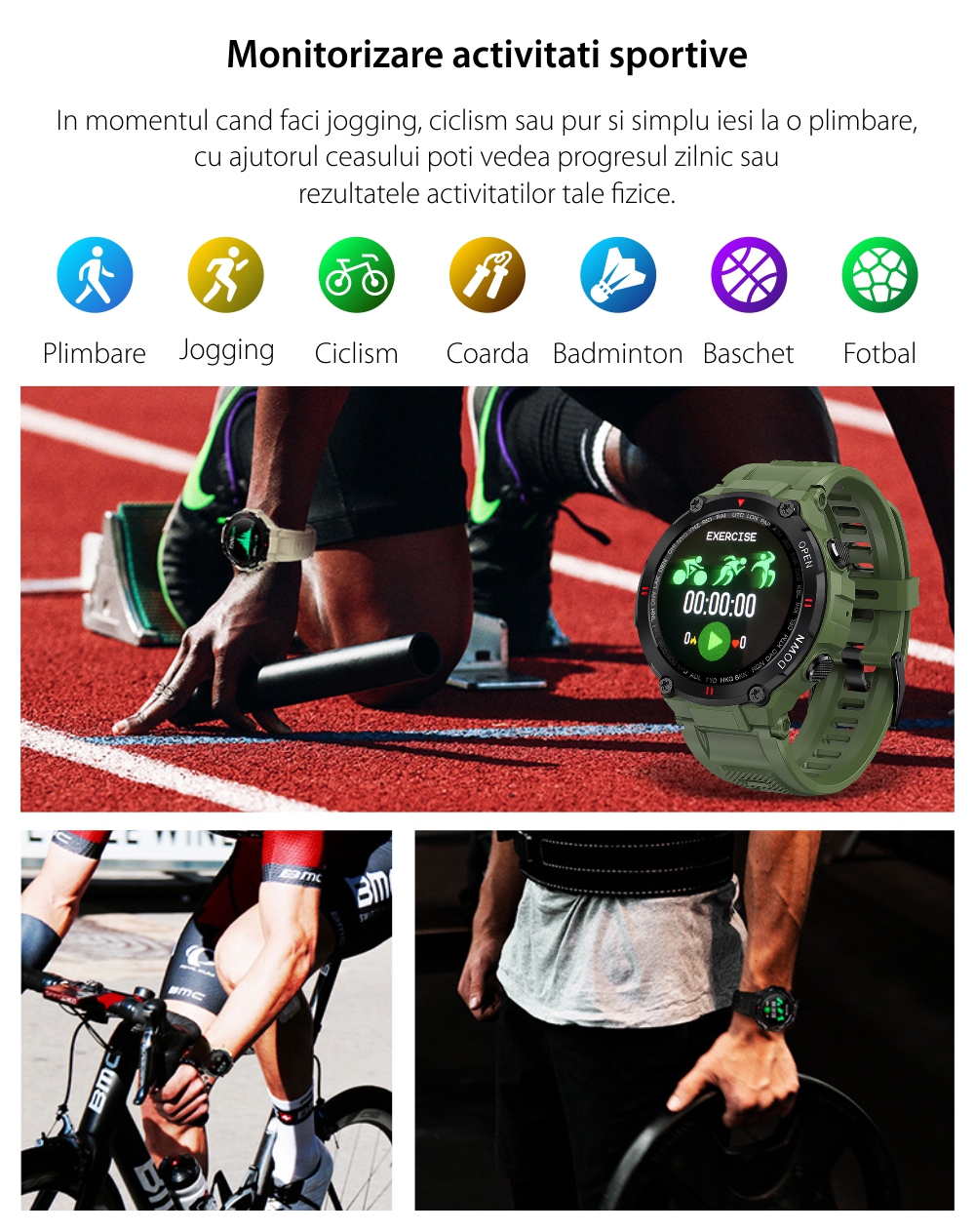 Ceas Smartwatch XK Fitness K22 cu Functii monitorizare sanatate, Calitatea somnului, Moduri sport, Cadran personalizat, Calorii, Distanta, Memento, Verde