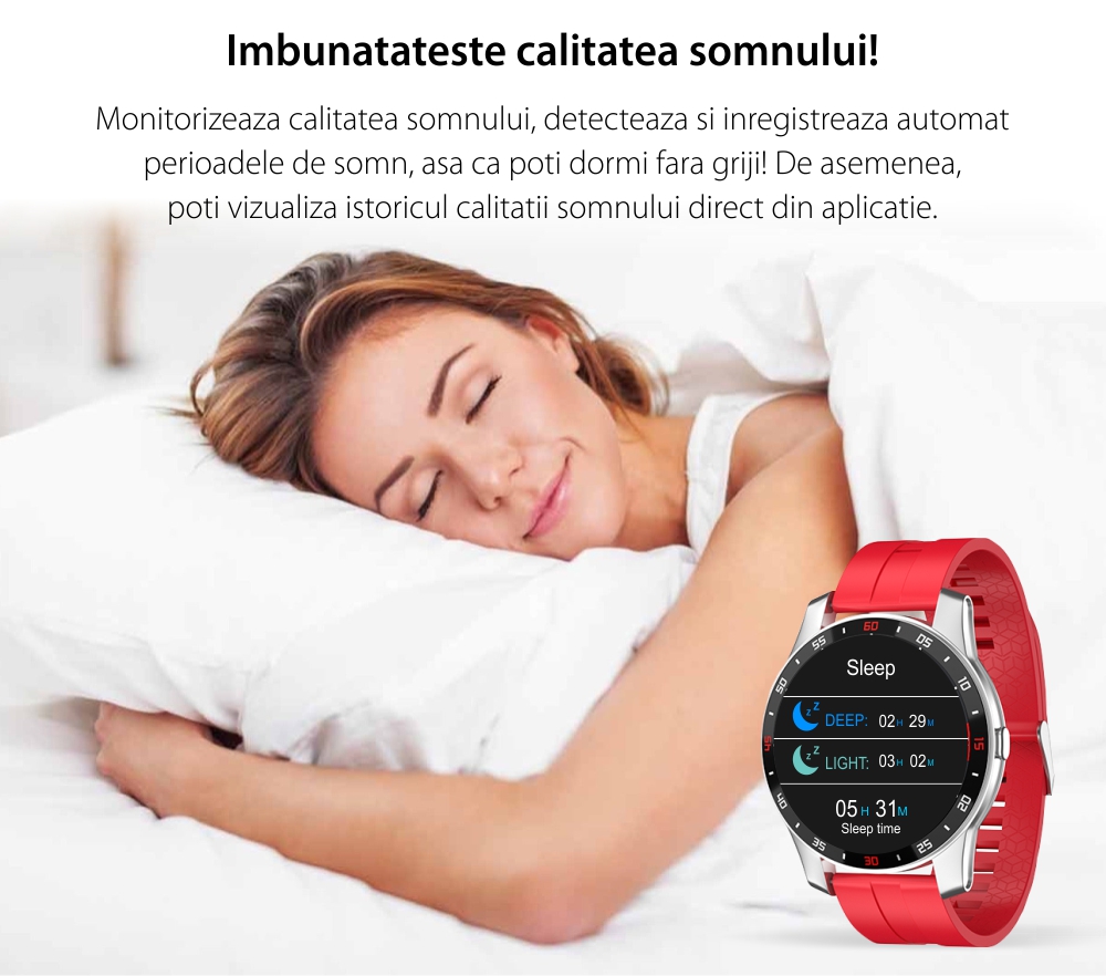 Ceas Smartwatch XK Fitness F12S Pro cu Monitorizare Automata Puls, Tensiune, Oxigen, Somn, Memento sedentar, Moduri sportive, Calorii, Rosu