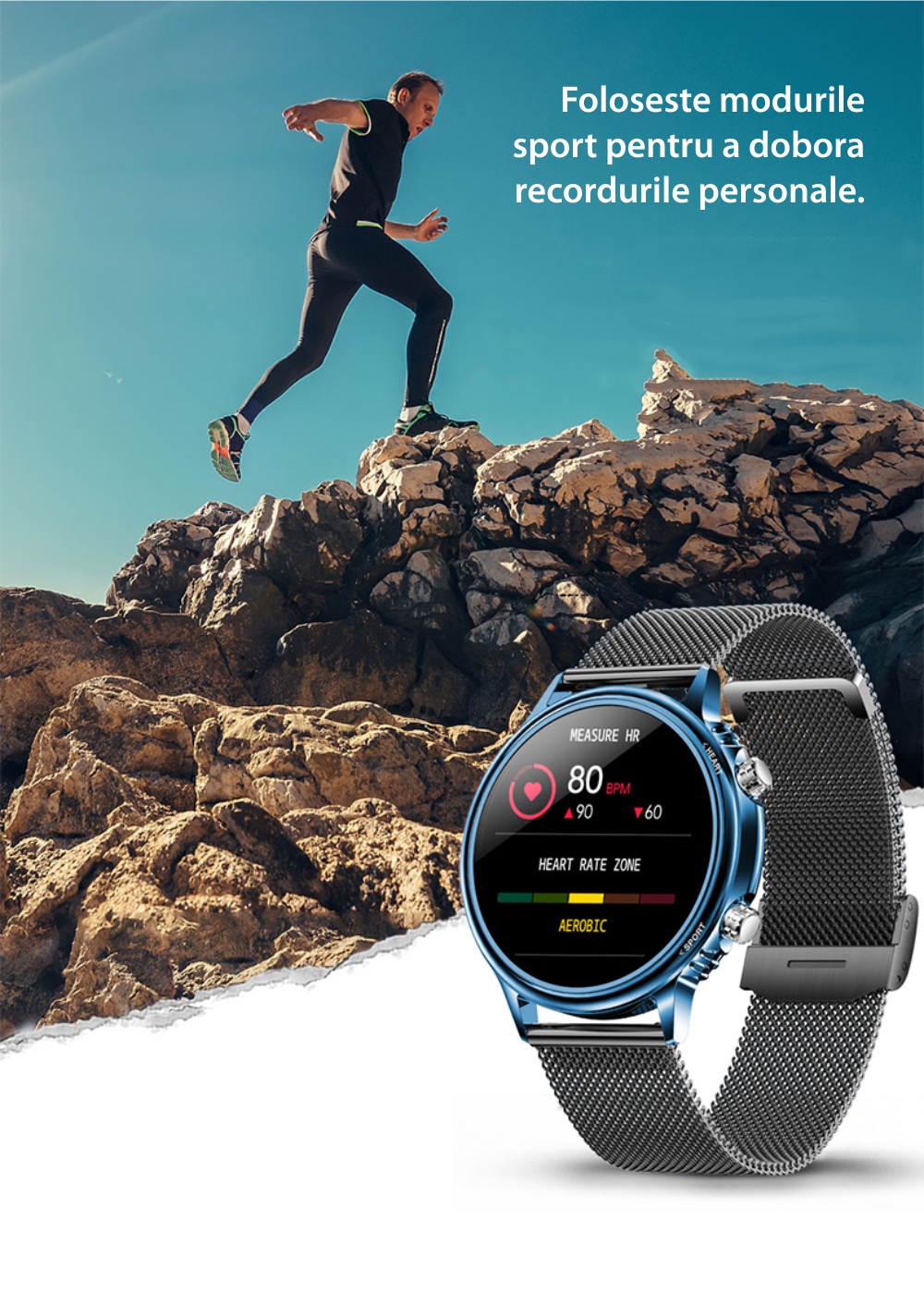 Ceas Smartwatch XK Fitness CF81 cu Functii monitorizare sanatate, Pedometru, Moduri sport, Cronometru, Calorii, Alarma, Bratara silicon, Albastru