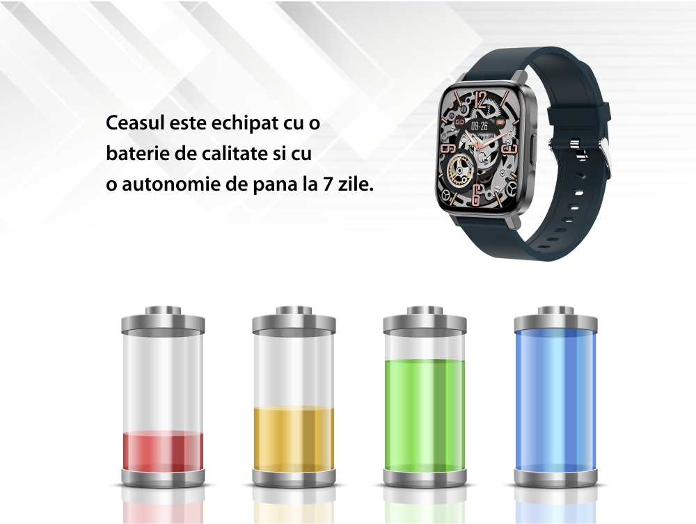 Ceas Smartwatch Twinkler TKY-F60, Albastru cu Monitorizare ritm cardiac, Tensiune arteriala, Calitate somn, Distanta parcursa, Calorii, Pasi