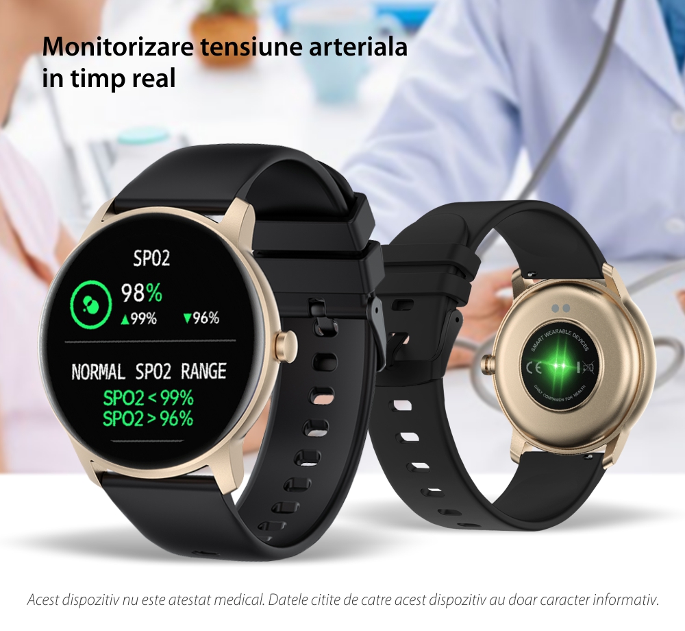 Ceas Smartwatch XK Fitness KW77 cu Moduri sport, Functii sanatate, Notificari, Auriu
