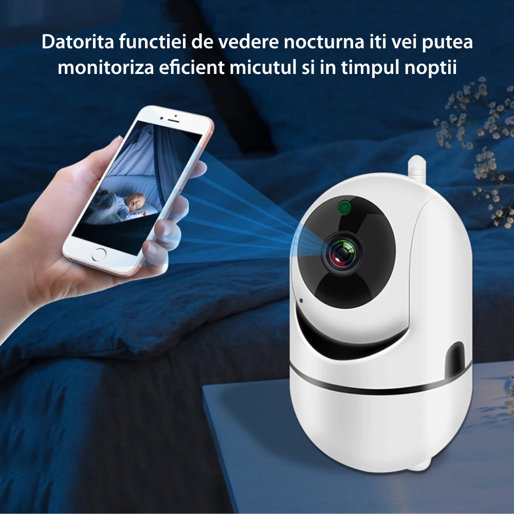 Video Baby Monitor B180, Comunicare bidirectionala, Microfon, Vedere nocturna IR, Rotire camera, Slot card SD