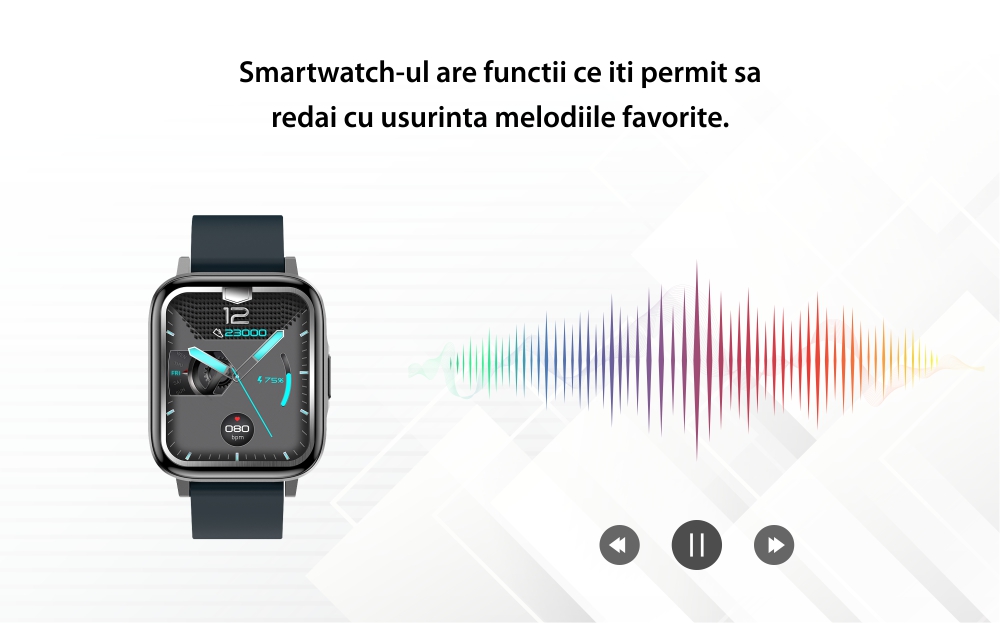 Ceas Smartwatch Twinkler TKY-F60, Gri cu Monitorizare ritm cardiac, Tensiune arteriala, Calitate somn, Distanta parcursa, Calorii, Pasi