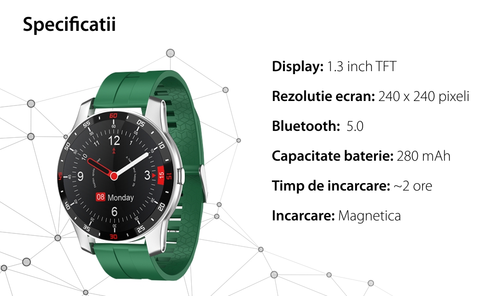 Ceas Smartwatch XK Fitness F12S Pro cu Monitorizare Automata Puls, Tensiune, Oxigen, Somn, Memento sedentar, Moduri sportive, Calorii, Verde