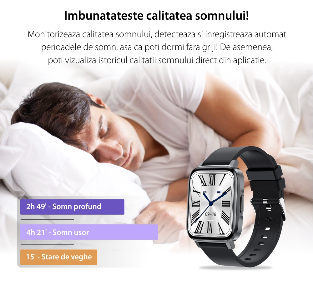 Ceas Smartwatch Twinkler TKY-F60, Gri cu Monitorizare ritm cardiac, Tensiune arteriala, Calitate somn, Distanta parcursa, Calorii, Pasi