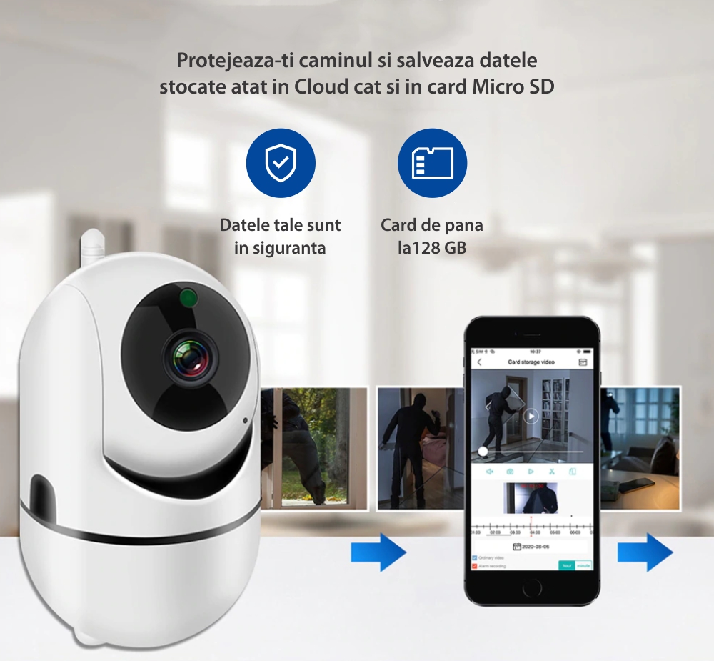 Video Baby Monitor B180, Comunicare bidirectionala, Microfon, Vedere nocturna IR, Rotire camera, Slot card SD