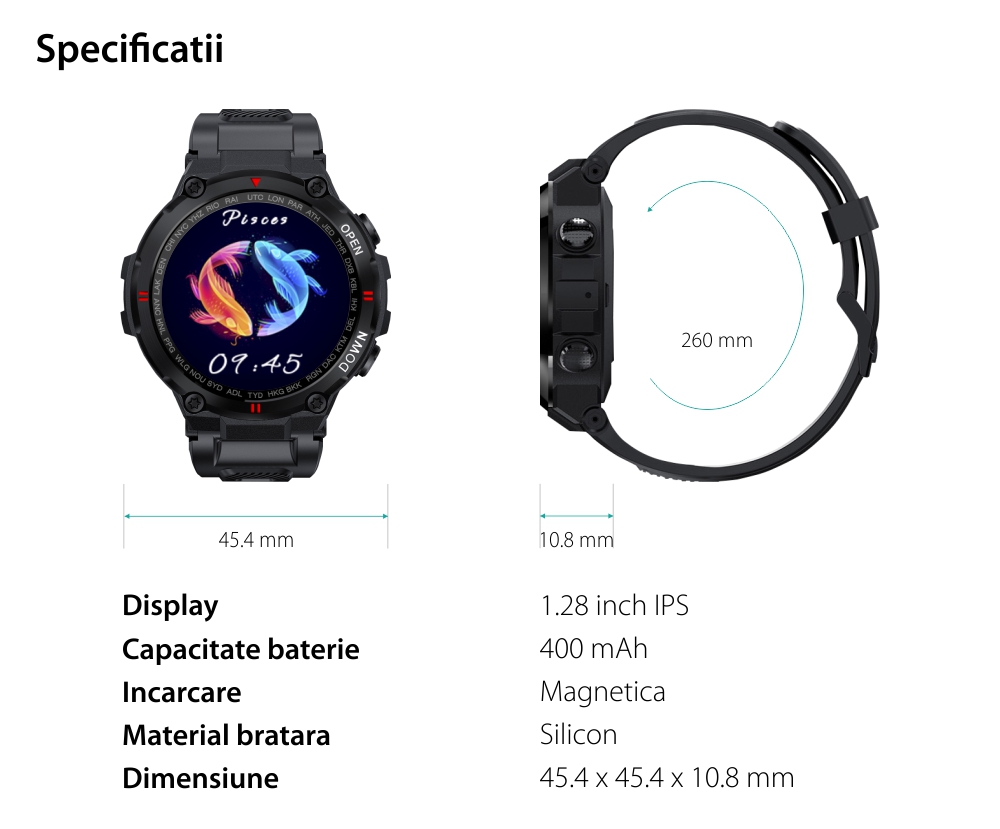 Ceas Smartwatch XK Fitness K22 cu Functii monitorizare sanatate, Calitatea somnului, Moduri sport, Cadran personalizat, Calorii, Distanta, Memento, Negru
